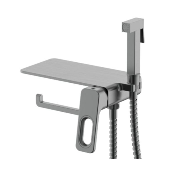 Смеситель с гигиеническим душем с бумагодержателем и полочкой Raglo оружейная сталь R51.55.09