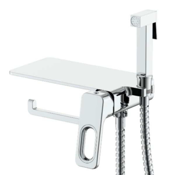 Смеситель с гигиеническим душем с бумагодержателем и полочкой Raglo хром R51.55