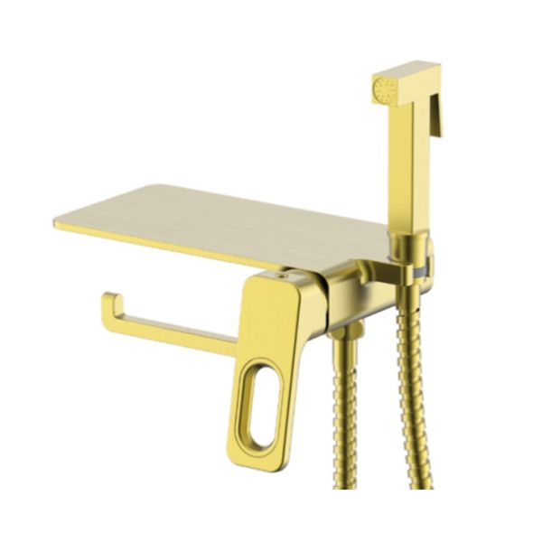 Смеситель с гигиеническим душем с бумагодержателем и полочкой  Raglo сатин золотой R51.55.03
