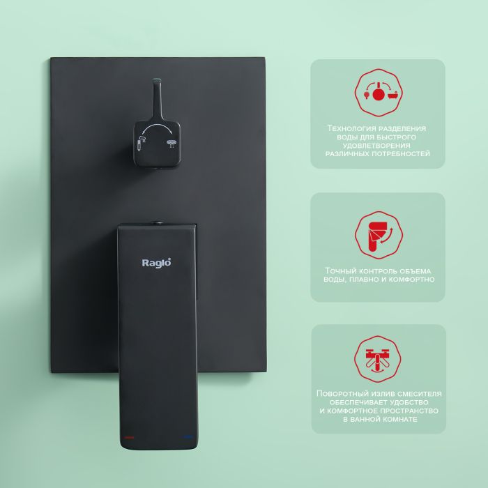 Встраиваемый смеситель для ванны с 3-функциями Raglo черный R01.27.06