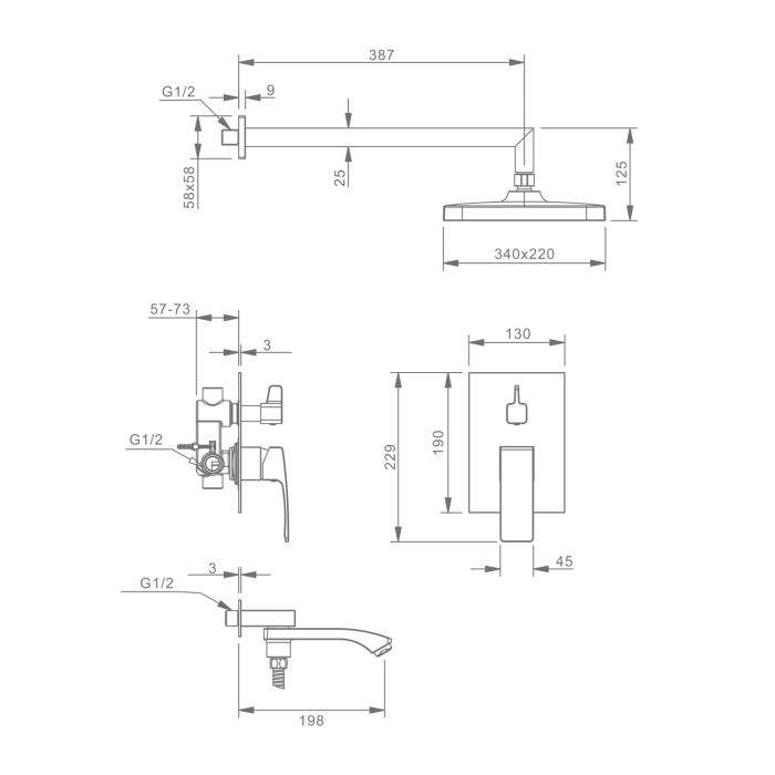 Встраиваемый смеситель для ванны с 3-функциями Raglo черный R01.27.06