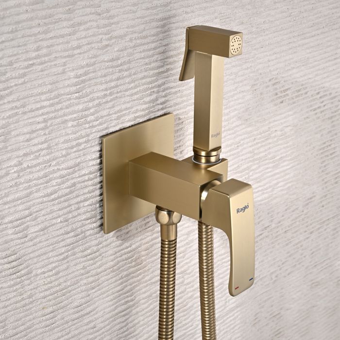 Смеситель с гигиеническим душем встраиваемый Raglo сатин золото R01.52.03