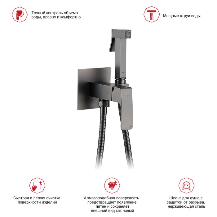 Смеситель с гигиеническим душем встраиваемый Raglo графит R01.52.09