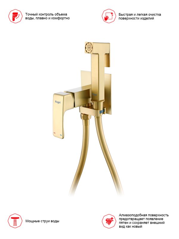 Смеситель с гигиеническим душем Raglo золотой сатин R02.54.03