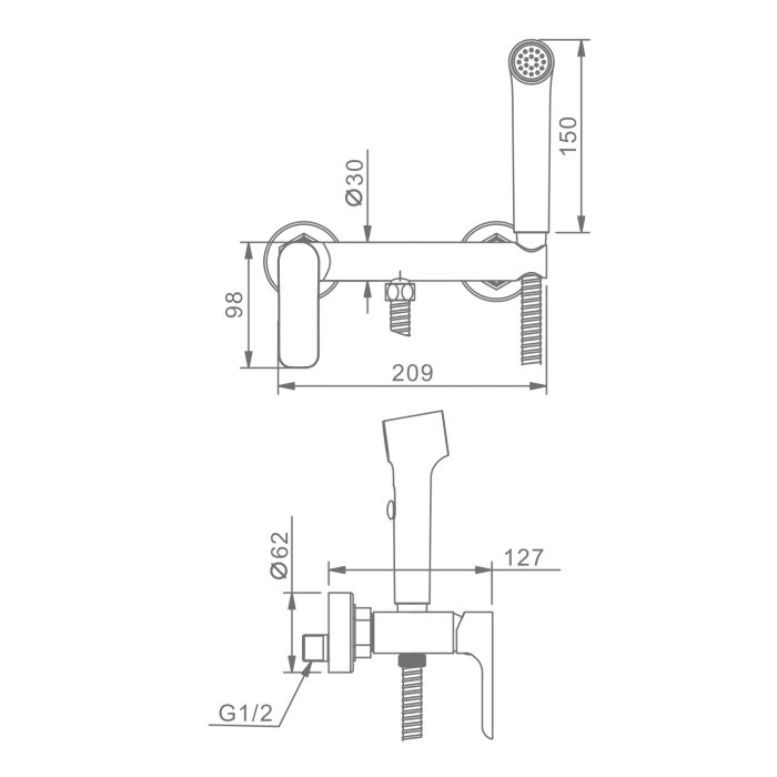 Смеситель с гигиеническим душем Raglo графит R03.51.09
