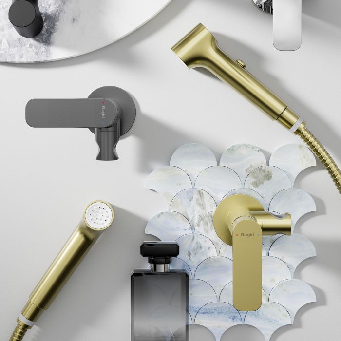 Смеситель с гигиеническим душем встраиваемый Raglo сатин золото R03.52.03