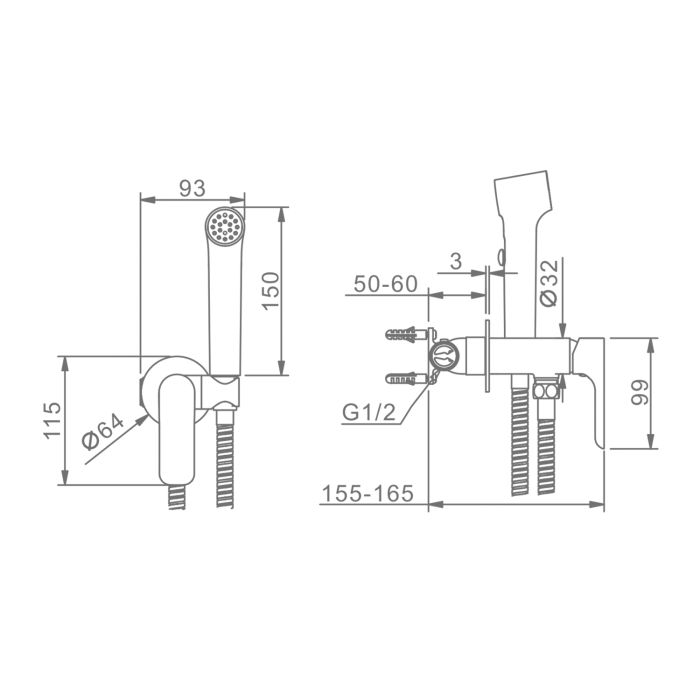 Смеситель с гигиеническим душем встраиваемый Raglo хром R03.52