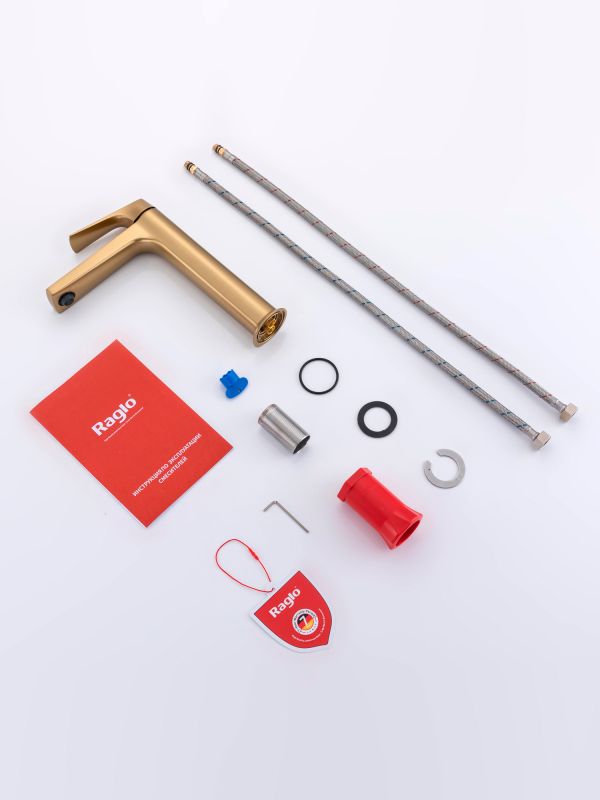 Смеситель для раковины высокий Raglo золотой сатин R07.15.03