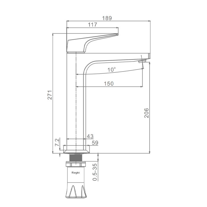 Смеситель для раковины высокий Raglo золотой сатин R07.15.03