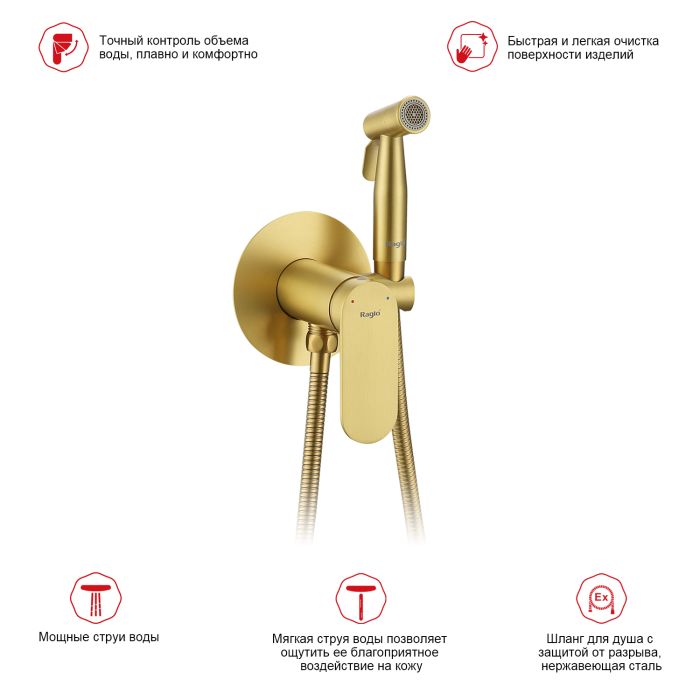 Смеситель с гигиеническим душем Raglo золотой сатин R10.52.03