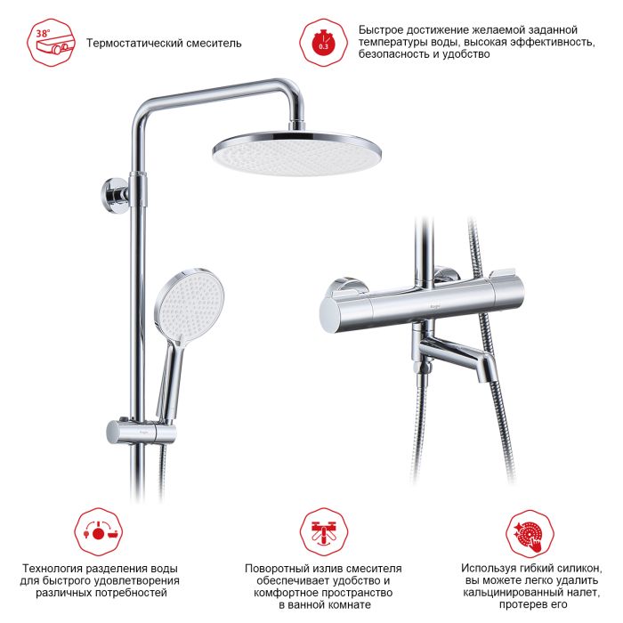 Душевая система с термостатом Raglo хром R20.26