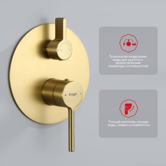 Встраиваемый смеситель для ванны с 3-функциями Raglo сатин золотой R20.27.03