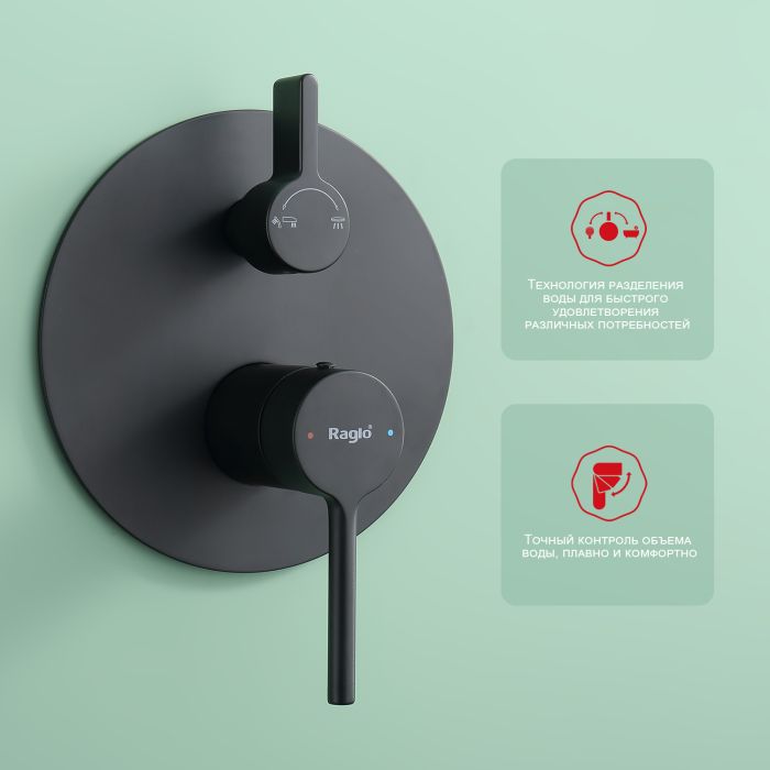 Встраиваемый смеситель для ванны с 3-функциями Raglo черный R20.27.06
