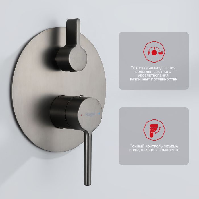 Встраиваемый смеситель для ванны с 3-функциями Raglo оружейная сталь R20.27.09