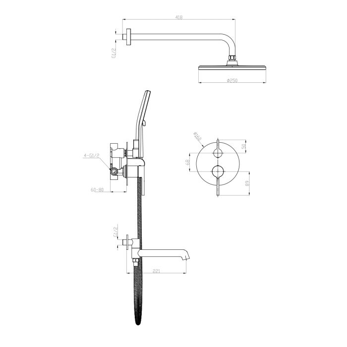 Встраиваемый смеситель для ванны с 3-функциями Raglo оружейная сталь R20.27.09