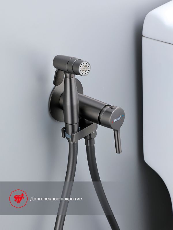 Смеситель с гигиеническим душем Raglo оружейная сталь R20.54.09