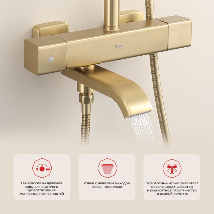 Душевая система с термостатом Raglo сатин золото R22.26.03