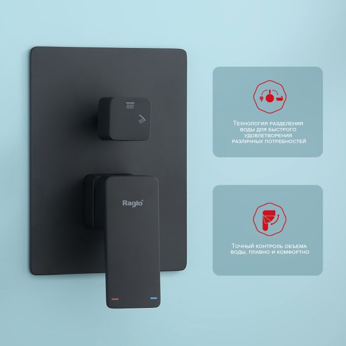 Встраиваемый смеситель для ванны с 3-функциями Raglo черный R30.27.06