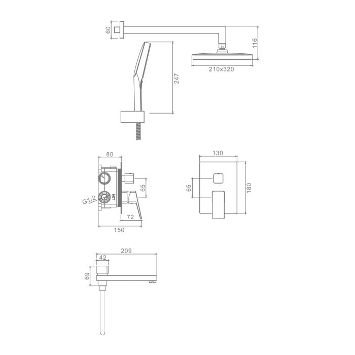 Встраиваемый смеситель для ванны с 3-функциями Raglo черный R30.27.06