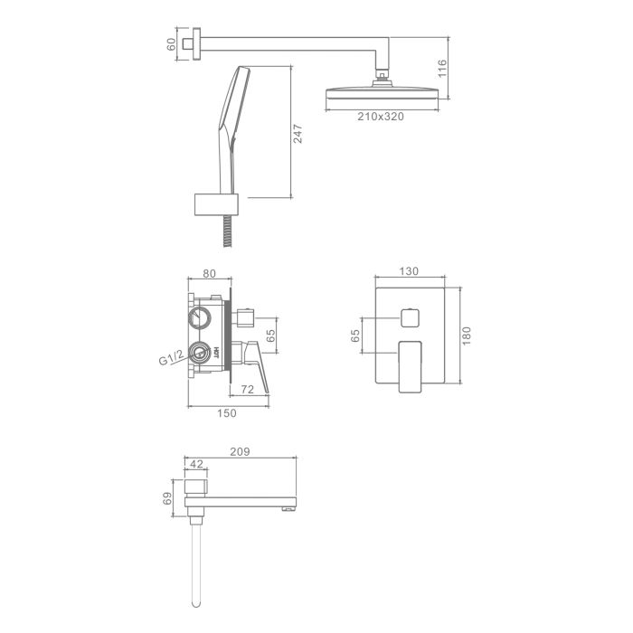 Встраиваемый смеситель для ванны с 3-функциями Raglo хром R30.27
