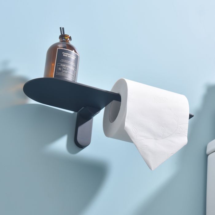 Бумагодержатель с полочкой для телефона Raglo черный R300.03.06