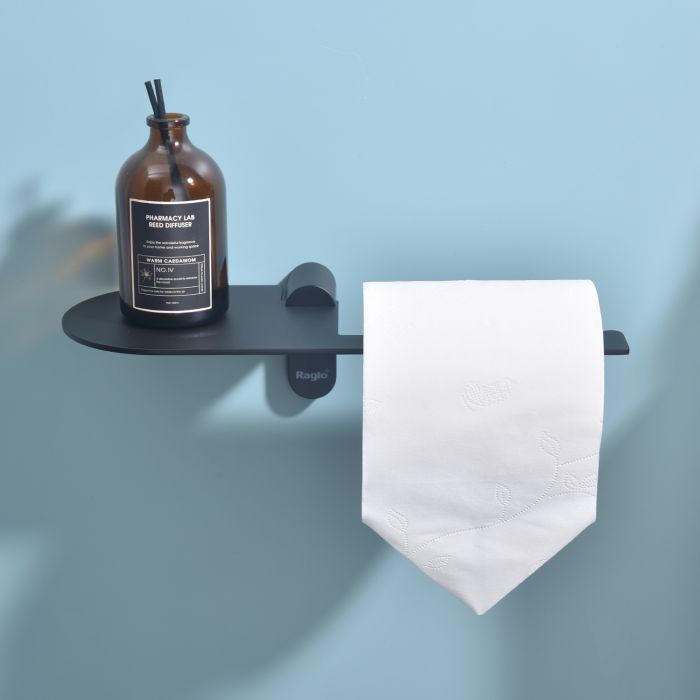 Бумагодержатель с полочкой для телефона Raglo черный R300.03.06