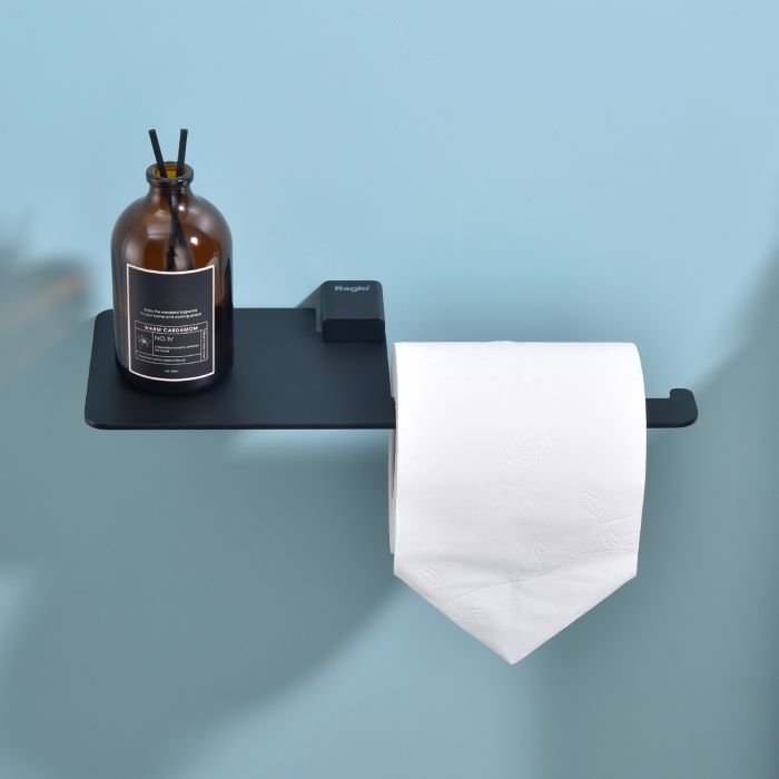 Бумагодержатель с полочкой для телефона Raglo черный R301.03.06