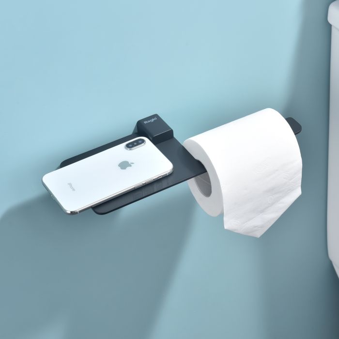 Бумагодержатель с полочкой для телефона Raglo черный R301.03.06