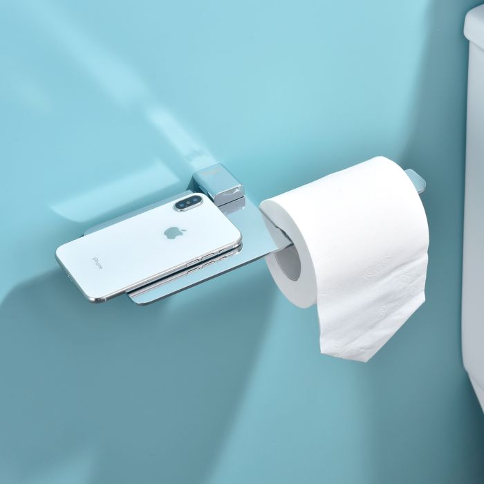 Бумагодержатель с полочкой для телефона Raglo хром R301.03