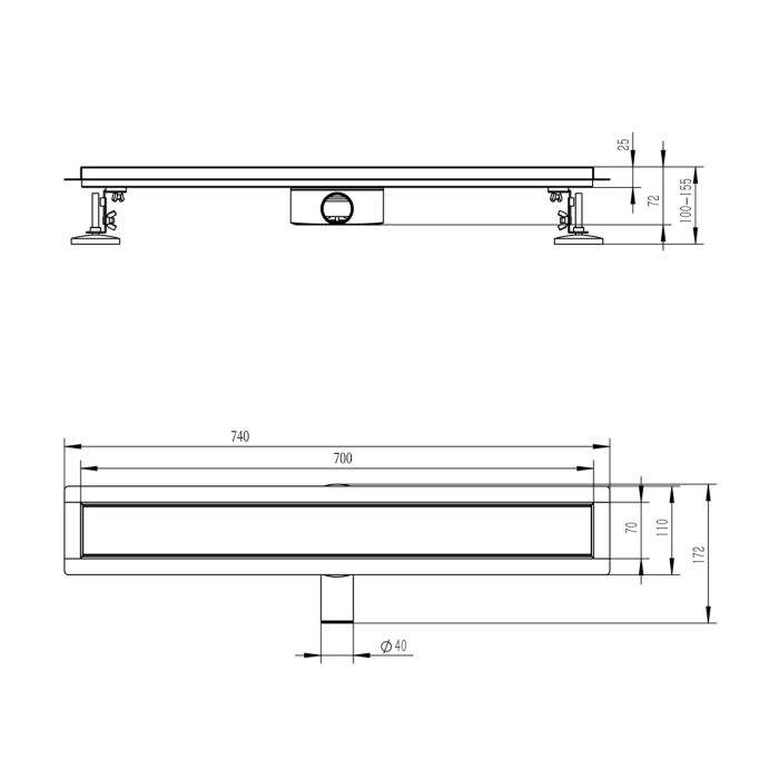 Трап для душа 70*700мм Raglo золотой сатин R652.70.03