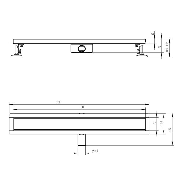 Трап для душа 70*800мм Raglo оружейная сталь R652.80.09