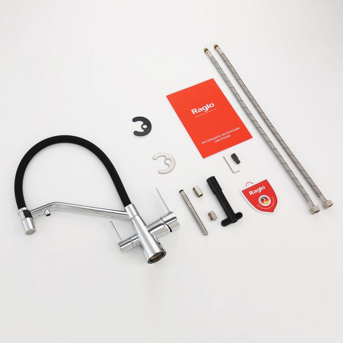 Смеситель для кухни со съемным изливом на магните и подключением фильтра питьевой воды Raglo хром R80.62