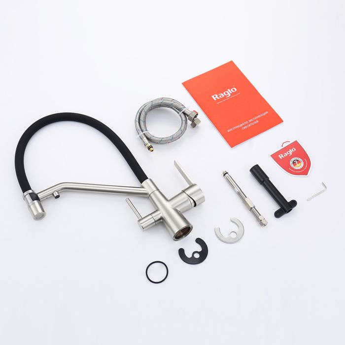 Смеситель для кухни со съемным изливом на магните и подключением фильтра питьевой воды Raglo сатин R80.62.05