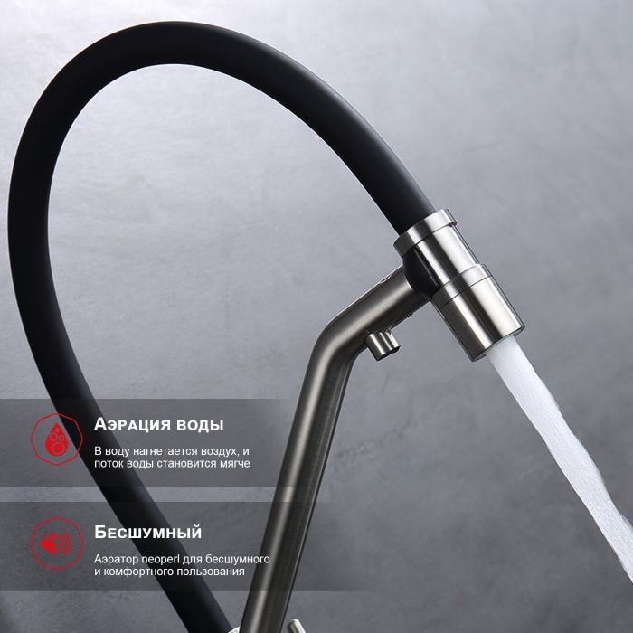 Смеситель для кухни со съемным изливом на магните и подключением фильтра питьевой воды Raglo сатин R80.62.05