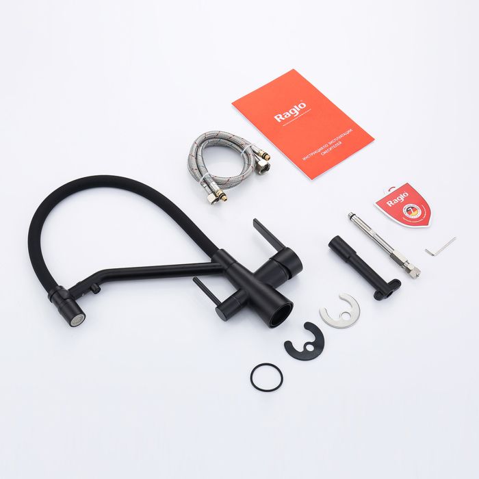 Смеситель для кухни со съемным изливом на магните и подключением фильтра питьевой воды Raglo черный R80.62.06