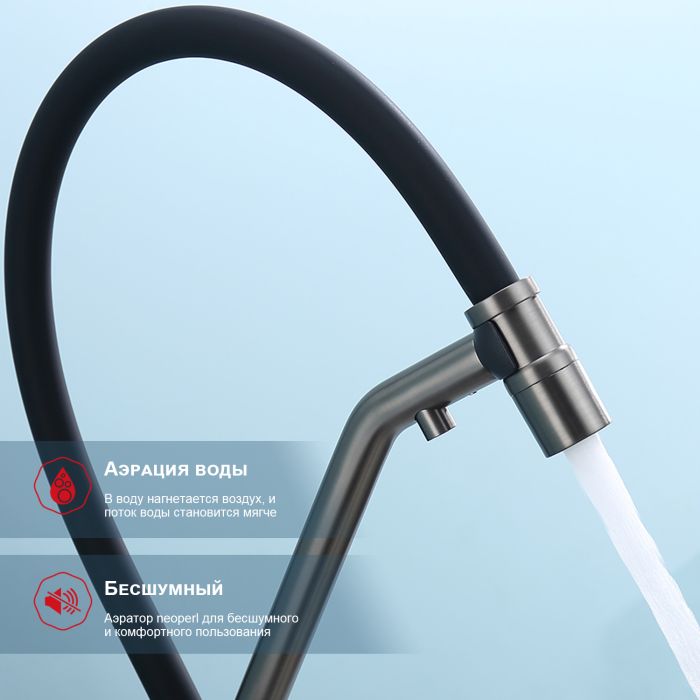 Смеситель для кухни со съемным изливом на магните и подключением фильтра питьевой воды Raglo графит R80.62.09