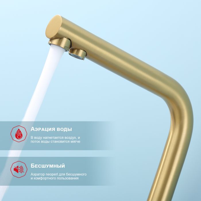 Смеситель для кухни с подключением к фильтру питьевой воды Raglo сатин золото R81.61.03