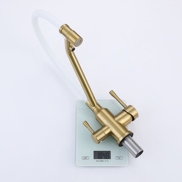 Смеситель для кухни со съемным изливом на магните и подключением фильтра питьевой воды Raglo сатин золото R81.62.03