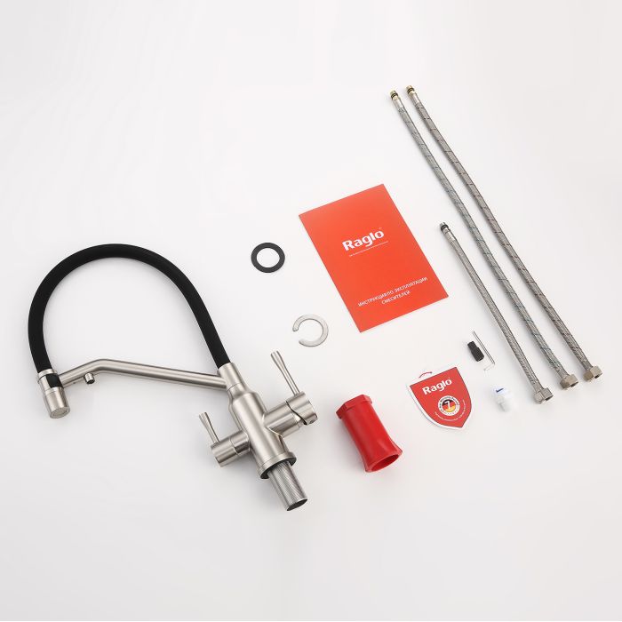 Смеситель для кухни со съемным изливом на магните и подключением фильтра питьевой воды Raglo сатин R81.62.05