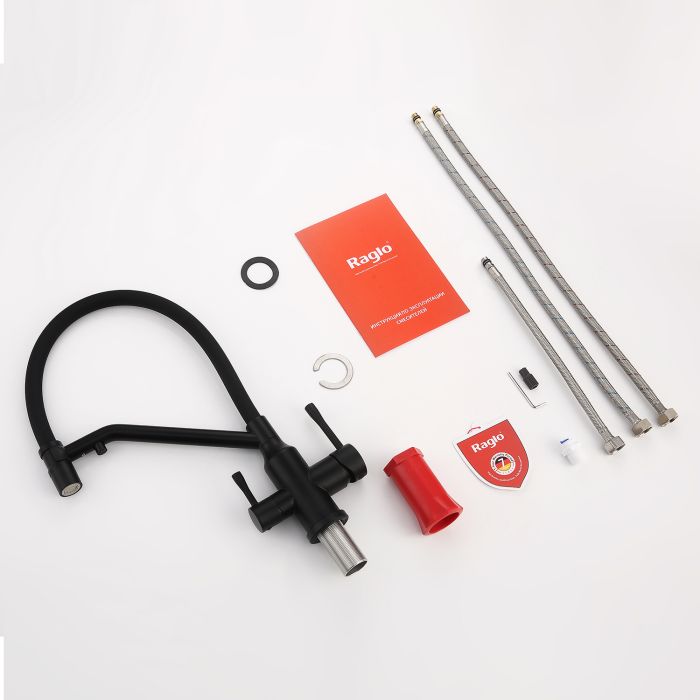 Смеситель для кухни со съемным изливом на магните и подключением фильтра питьевой воды Raglo черный R81.62.06