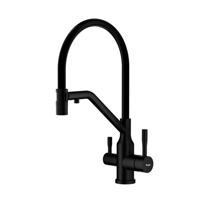 Смеситель для кухни со съемным изливом на магните и подключением фильтра питьевой воды Raglo черный R81.62.06