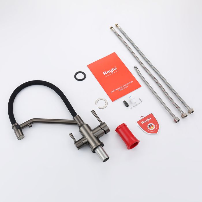 Смеситель для кухни со съемным изливом на магните и подключением фильтра питьевой воды Raglo графит R81.62.09