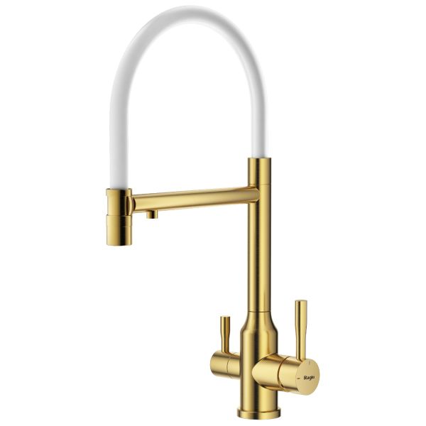 Смеситель для кухни со съемным изливом на магните и подключением фильтра питьевой воды Raglo сатин золото R81.63.03