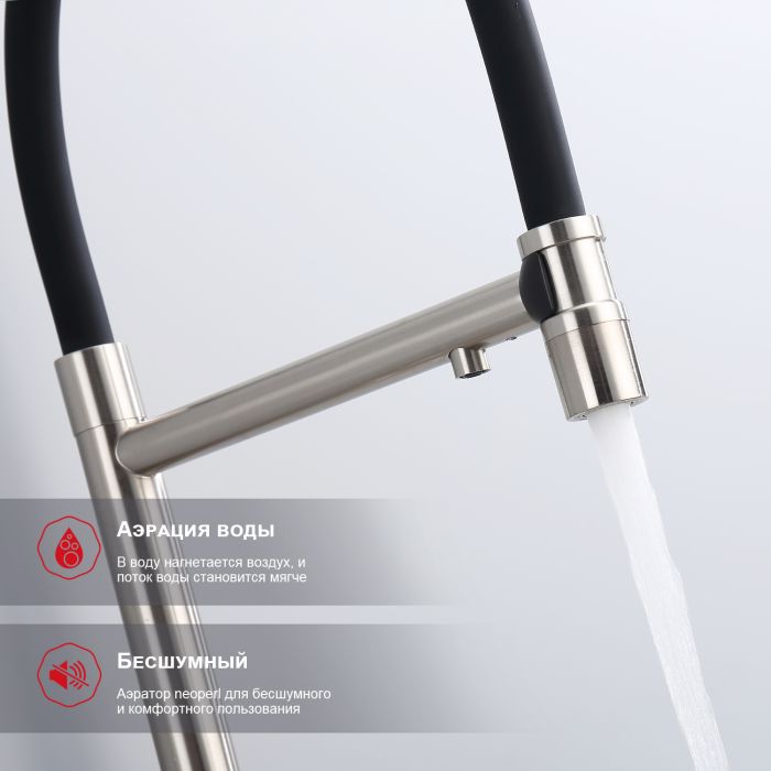 Смеситель для кухни со съемным изливом на магните и подключением фильтра питьевой воды Raglo сатин R81.63.05