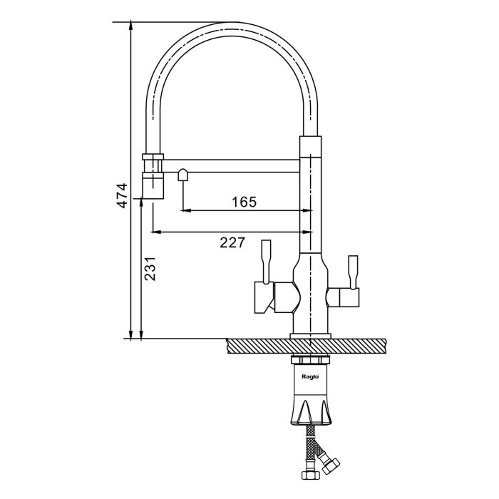 Смеситель для кухни со съемным изливом на магните и подключением фильтра питьевой воды Raglo черный R81.63.06