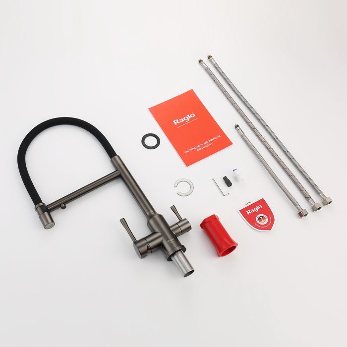 Смеситель для кухни со съемным изливом на магните и подключением фильтра питьевой воды Raglo графит R81.63.09