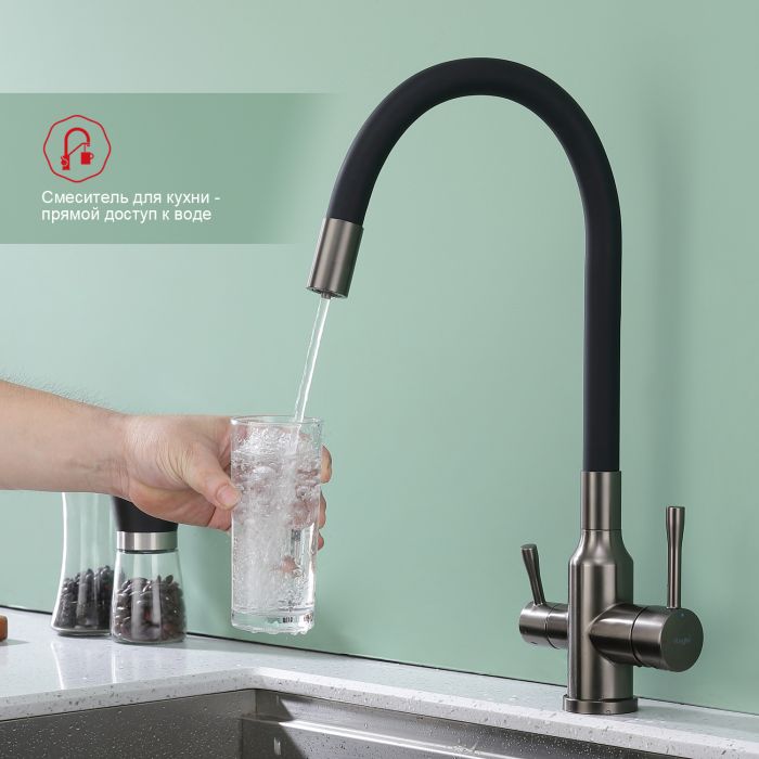 Смеситель для кухни с подключением к фильтру питьевой воды Raglo графит R81.64.09
