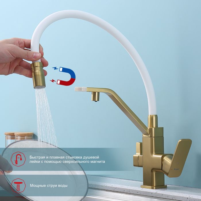 Смеситель для кухни с подключением к фильтру питьевой воды Raglo сатин золото R85.62.03