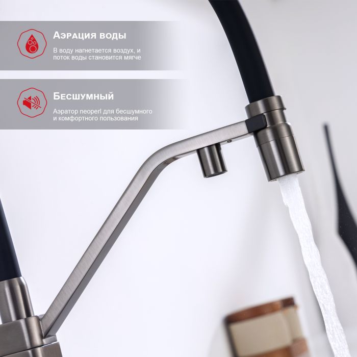 Смеситель для кухни с подключением к фильтру питьевой воды Raglo графит R85.62.09