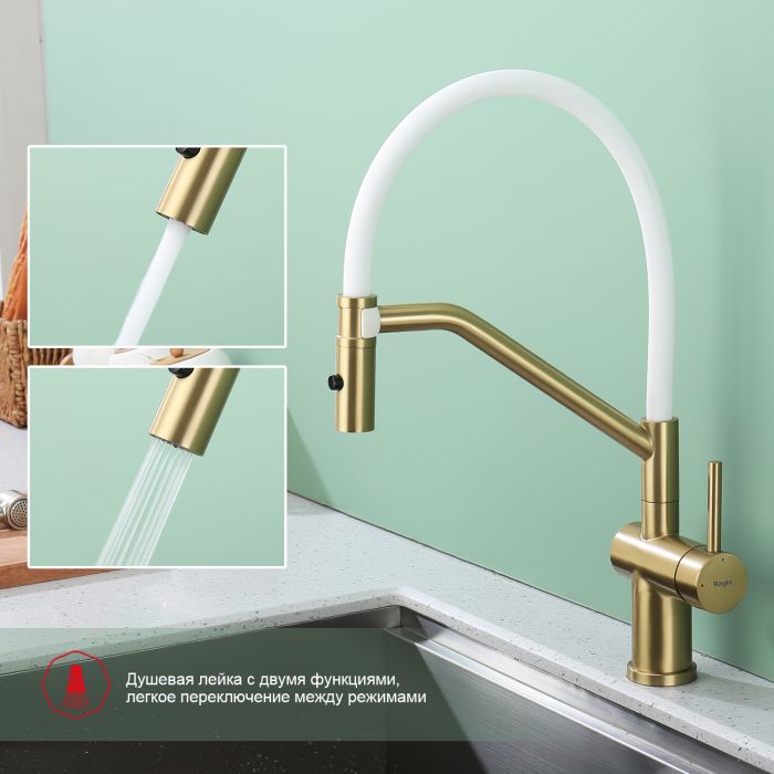 Смеситель для кухни со съемным изливом на магните Raglo сатин золото R86.41.03